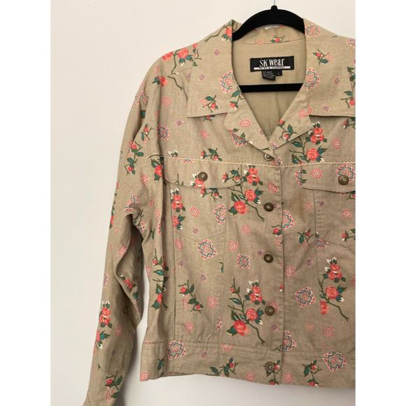 SK Wear Vintage Dainty Floral Neutral Jacket Women's Size Large No Wear A122 - Picture 7 of 13
